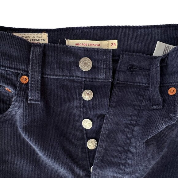 Levi's Ribcage Straight Ankle Corduroy Pants Navy Blue - Picture 6 of 8